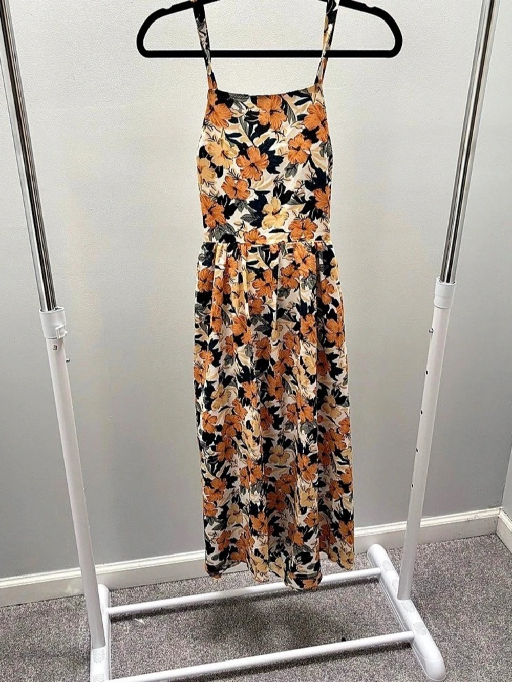 SHEIN Yellow Orange and White Floral Tie-Back Midi Dress